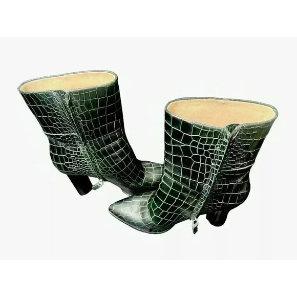 Paige Kaylee Boot womens 9 green crocodile embossed print side zip bootie $398 - Picture 6 of 10